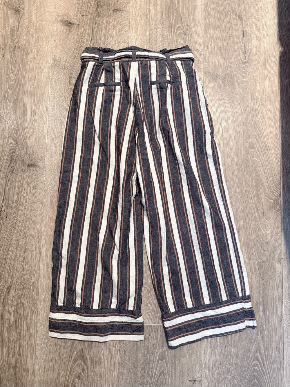 Banana Republic Linen Striped Wide-Leg Tie-Waist Pants - White, Navy & Brown - Picture 3 of 9
